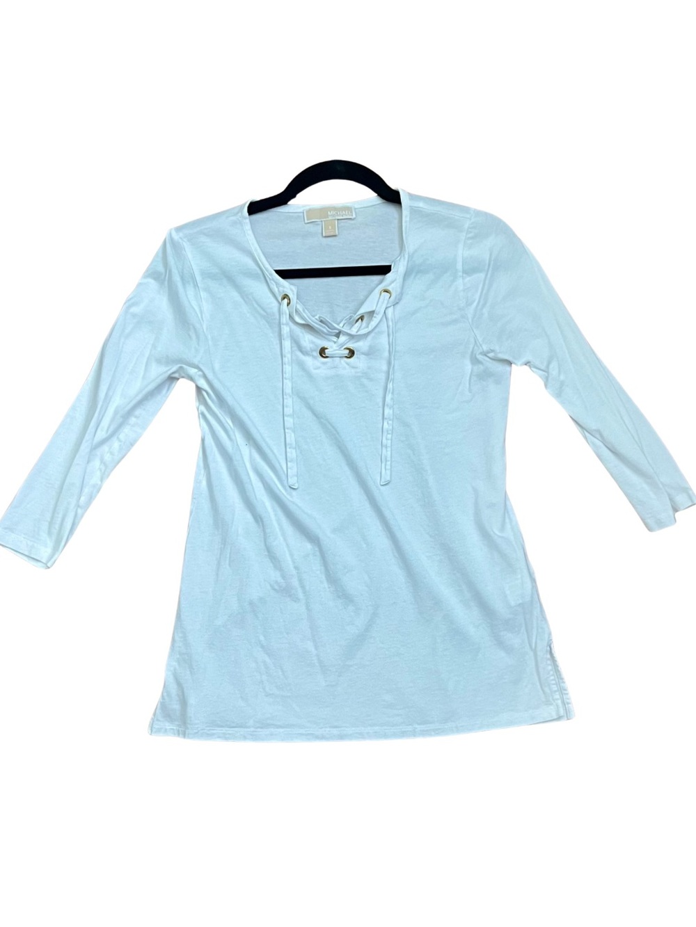 Michael Kors White Lace Up Gold Grommet 3/4 Sleeve Top Small